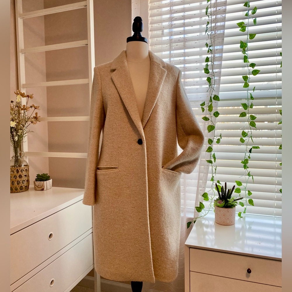 Cream Wool Blend Trench Coat
